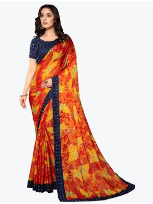 Deep Orange Chiffon Brasso Festive Wear Designer Saree small FABSA21614