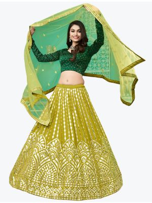Mehendi Green Fine Georgette Party Wear Designer Lehenga Choli FABLE20262