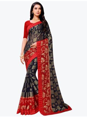 Navy Blue Chiffon Brasso Festive Wear Designer Saree small FABSA21622