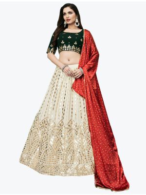 Off White Fine Georgette Party Wear Designer Lehenga Choli small FABLE20263