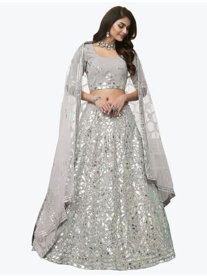 Silver Grey Fine Georgette Party Wear Designer Lehenga Choli FABLE20259