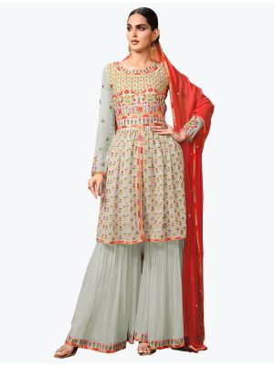Sky Blue Pure Georgette Party Wear Stylish Sharara Suit FABSL20910
