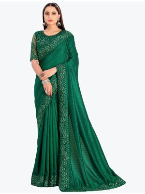 Bottle Green Jacquard Self Chennai Silk Party Wear Designer Saree small FABSA21750