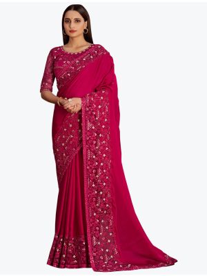 Dark Pink Premium Satin Georgette Party Wear Designer Saree small FABSA21745