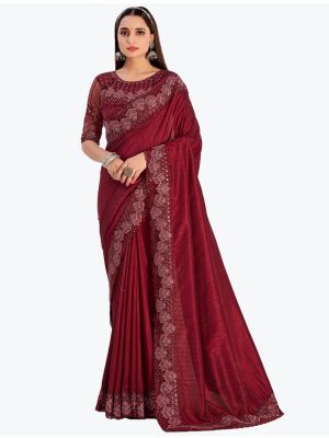 Deep Maroon Jacquard Self Chennai Silk Party Wear Designer Saree small FABSA21749