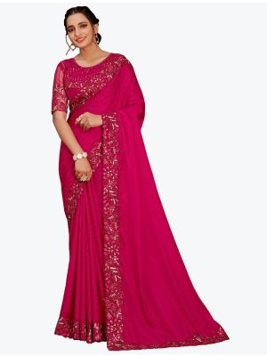 Rani Pink Jacquard Self Pure Satin Party Wear Designer Saree small FABSA21758