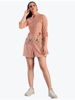 light peach italiya lycra embroidered button down tunic  swatch fabku20590