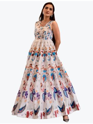 off white muslin digital printed ready to wear designer gown   fabgo20136