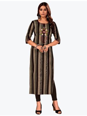 brown pure cotton kurti with hand embroidery work fabku20687