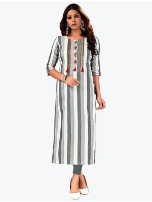 grey pure cotton kurti with hand embroidery work fabku20689