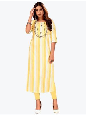 yellow pure cotton kurti with hand embroidery work fabku20690