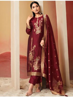 Vibrant Maroon Silk Jacquard Elegant Salwar Kameez small FABSL22176