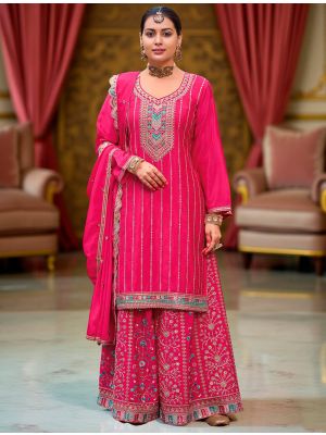 Vibrant Pink Chinon Ready To Wear Palazzo Suit FABSL22293
