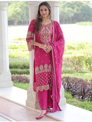 Vibrant Pink Faux Georgette Ready To Wear Salwar Kameez FABSL22342