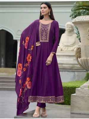 Vibrant Purple Vichitra Silk Embroidered Ready To Wear Salwar Kameez FABSL22269
