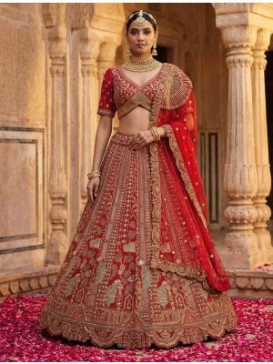 Vibrant Red Premium Silk Adorned Bridal Lehenga small FABLE20567