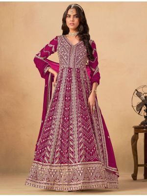 Vivid Maroon Georgette Semi Stitched Anarkali Suit small FABSL22352