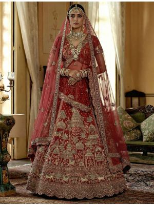 Vivid Red Premium Silk Adorned Bridal Lehenga small FABLE20564