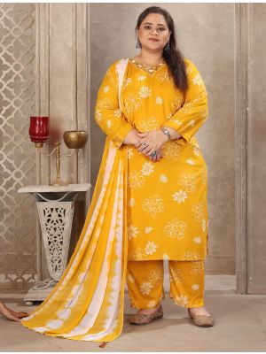 Vivid Yellow Rayon Plus Size Ready To Wear Salwar Kameez FABSL22299