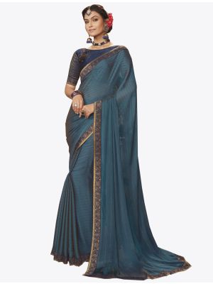 Blue Chiffon Dyed Zari Fabric Designer Saree small FABSA20734
