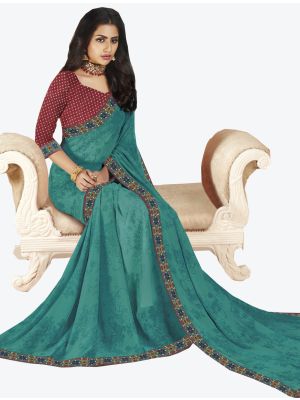 Blue Georgette Designer Saree thumbnail FABSA20651