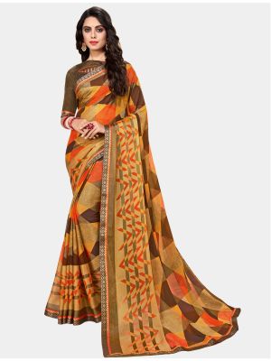 Brown Chiffon Brasso Designer Saree small FABSA20695