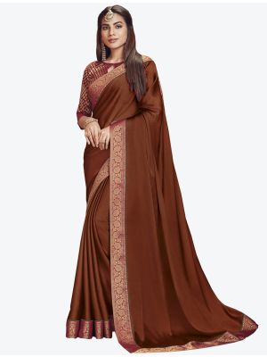 Brown Chiffon Dyed Fabric Designer Saree small FABSA20684
