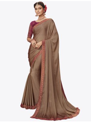 Brown Chiffon Dyed Zari Fabric Designer Saree small FABSA20738