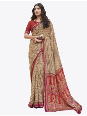Cream Satin Crape Designer Saree small FABSA20753