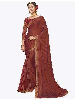 Dark Orange Chiffon Dyed Zari Fabric Designer Saree small FABSA20742