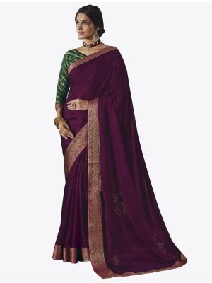 Dark Pink Chiffon Dyed Fabric Designer Saree small FABSA20722