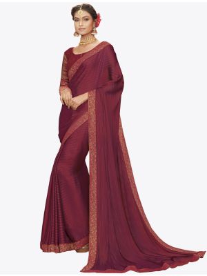 Dark Pink Chiffon Dyed Zari Fabric Designer Saree small FABSA20735