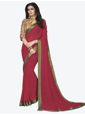 Dark Pink Georgette Designer Saree small FABSA20647