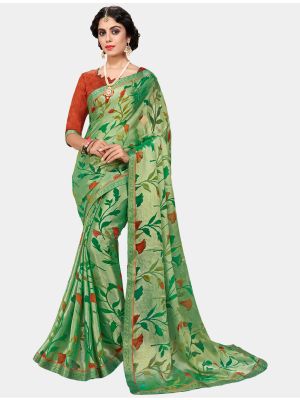 Green Chiffon Brasso Designer Saree small FABSA20704