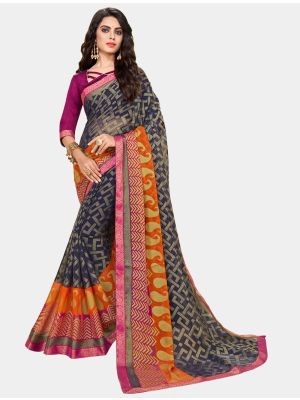 Grey Chiffon Brasso Designer Saree small FABSA20698