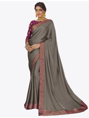 Grey Chiffon Dyed Fabric Designer Saree small FABSA20728