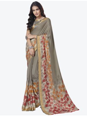 Grey Crape Designer Saree thumbnail FABSA20709