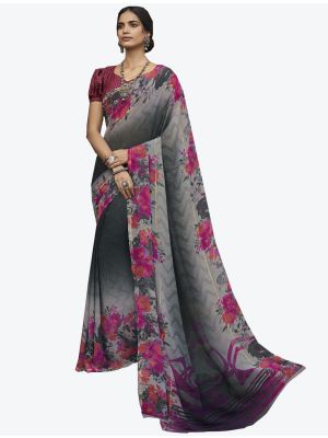 Grey Georgette Butta Designer Saree small FABSA20645