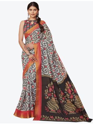 Grey Linen Cotton Designer Saree small FABSA20669
