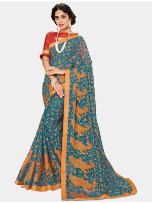 Light Blue Chiffon Brasso Designer Saree small FABSA20702