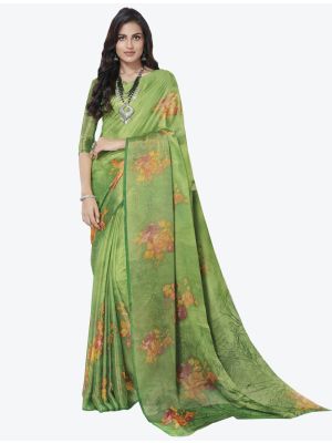 Light Green Chiffon Brasso Designer Saree small FABSA20715