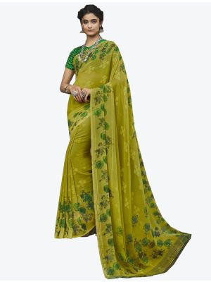 Light Green Georgette Butta Designer Saree small FABSA20639