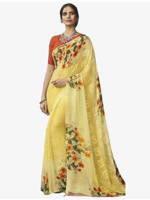 Light Yellow Georgette Butta Designer Saree small FABSA20641