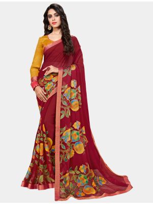 Maroon Chiffon Brasso Designer Saree small FABSA20705