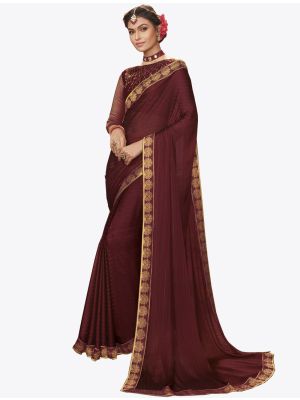 Maroon Chiffon Dyed Zari Fabric Designer Saree small FABSA20737