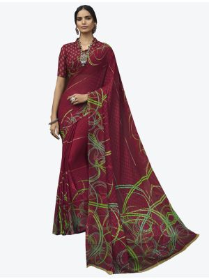 Maroon Georgette Butta Designer Saree small FABSA20642