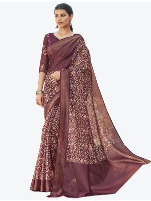 Maroon Linen Cotton Designer Saree small FABSA20672