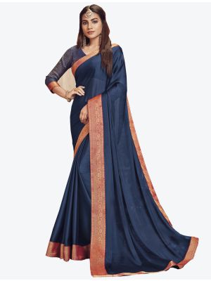 Navy Blue Chiffon Dyed Fabric Designer Saree thumbnail FABSA20677