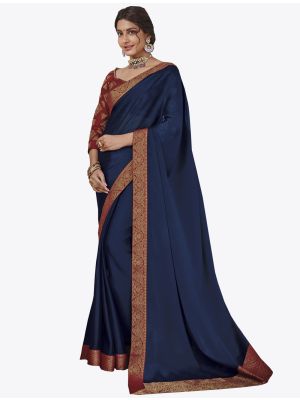 Navy Blue Chiffon Dyed Fabric Designer Saree thumbnail FABSA20729