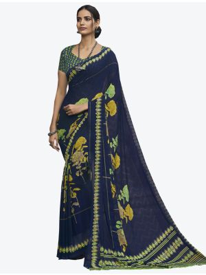 Navy Blue Georgette Butta Designer Saree small FABSA20635